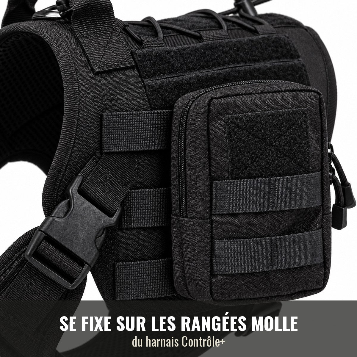 Pochette fixée sur les rangées MOLLE du harnais Contrôle+